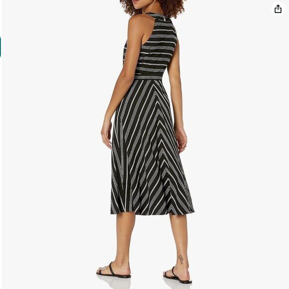 Tommy Hilfiger Halter Midi Dress Striped Crinkle Gauze Waist Tie Black Gray 12 - Picture 12 of 16